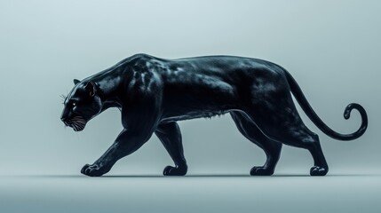 Obraz premium A Black Panther Walking on a Light Blue Background