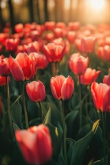 Red tulips with sunny background