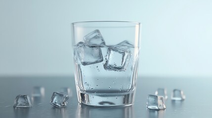 Glass of water with ice cubes.