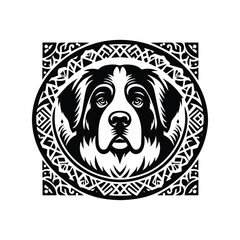 Fototapeta premium bernard dog in folk art black and white silhouette illustration