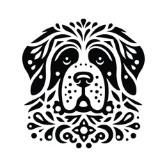 Fototapeta premium bernard dog in folk art black and white silhouette illustration