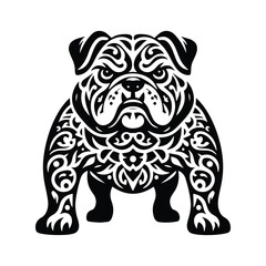 Fototapeta premium Bulldog in folk art black and white silhouette illustration