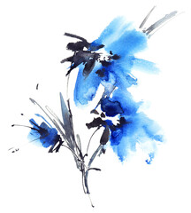 Watercolour blue flowers bouquet