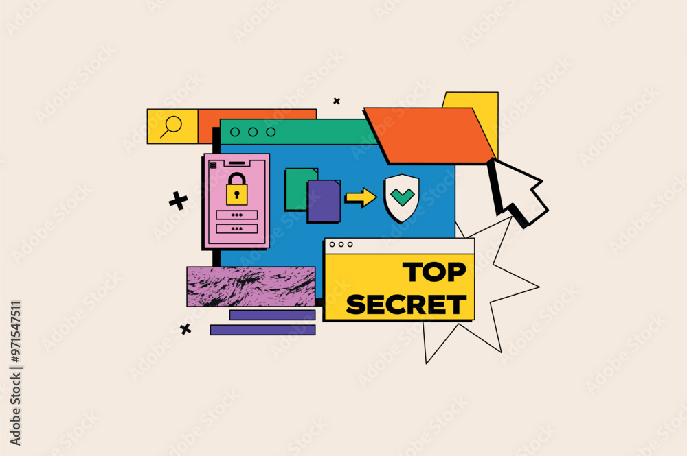 Poster confidential data concept in the flat cartoon style. the data security concept features colorful ele