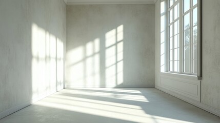 Obraz premium Empty room, shadow patterns on walls, white color, generative ai