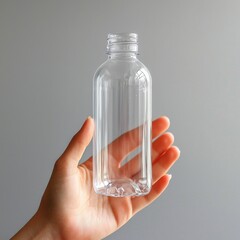 Empty Transparent Plastic Bottle on Hand created with Generative AI