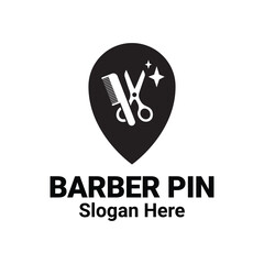 Barber Shop Location Pin Pointer Mark Logo. Barber Beauty Saloon Point Logo. Gps Sign Symbol For Man Grooming Shop. 