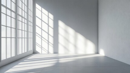 Obraz premium Empty room, shadow patterns on walls, white color, generative ai