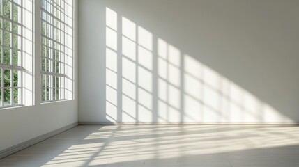 Obraz premium Empty room, shadow patterns on walls, white color, generative ai