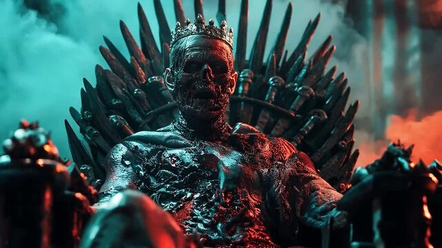A zombie king sitting on a throne	