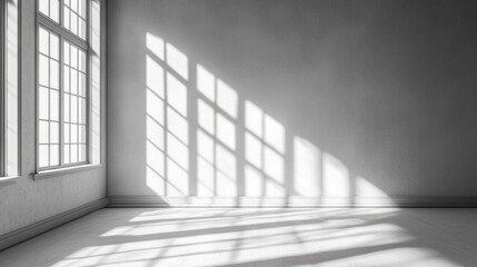 Empty room, shadow patterns on walls, white color, generative ai