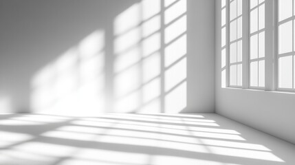 Fototapeta premium Empty room, shadow patterns on walls, white color, generative ai