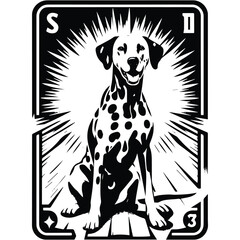 dalmatian dog in Tarot card black and white silhouette illustration