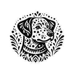 Fototapeta premium dalmatian dog in folk art black and white silhouette illustration