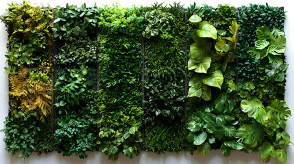 A vibrant vertical garden featuring various green plants, enhancing indoor aesthetics.