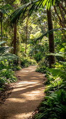 A serene pathway through lush greenery invites exploration and tranquility