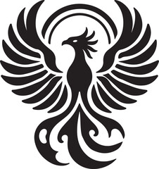 phoenix with open wings, flat curvy design, rounded shapes vector silhouette on white background