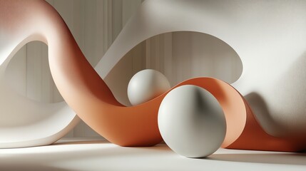 Abstract 3d rendering of white and orange shapes.