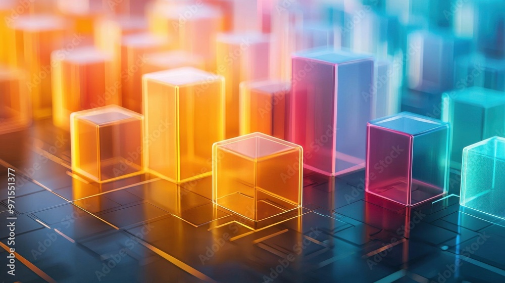 Poster building blocks of connection: figures stacking glowing blocks, with each block representing a relat