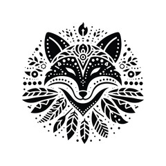 Obraz premium Fox in bohemian black and white silhouette illustration