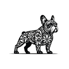 Fototapeta premium French Bulldog in folk art black and white silhouette illustration