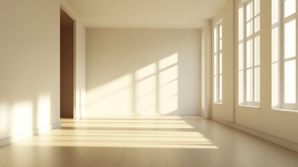 Obraz premium Empty room, soft lighting, white walls generative ai