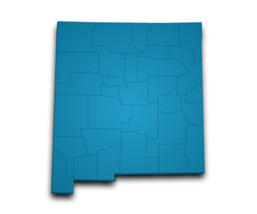 3d Map of New Mexico state with counties, color. United State of America, US, United State