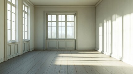 Obraz premium Empty room, soft lighting, white walls generative ai