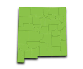 3d Map of New Mexico state with counties, color. United State of America, US, United State