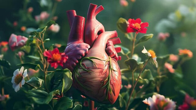 Human heart with flowers	