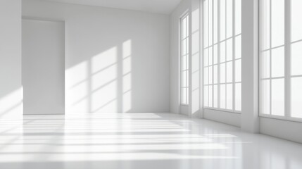 Empty room, sunlight streaming in, white color generative ai