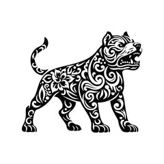 Obraz premium pitbull dog in folk art black and white silhouette illustration