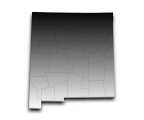 3d Map of New Mexico state with counties, color. United State of America, US, United State