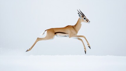 Fototapeta premium A Thomson's Gazelle Leaping Through Snow