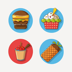 set of cakes and sweets