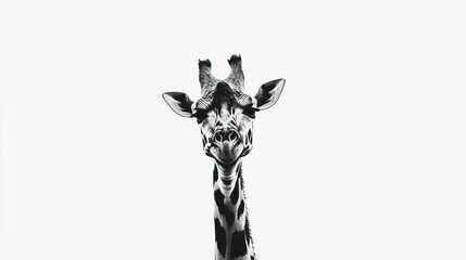 Black and White Giraffe Portrait Against White Background