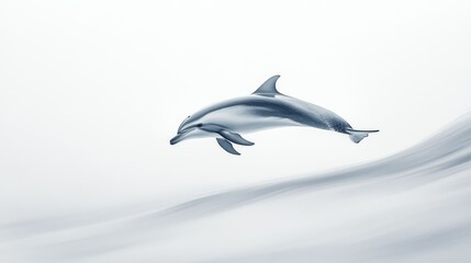 A Dolphin Leaping Through the Water, A White and Gray Image