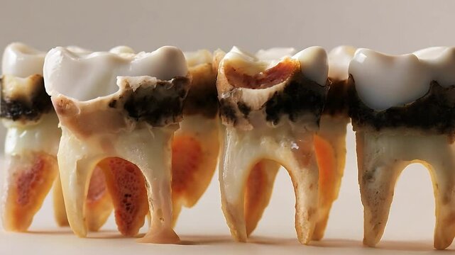 Frontal teeth with tooth decay, Tooth decay, broken teeth, oral health Poor dental health. Oral health problems	