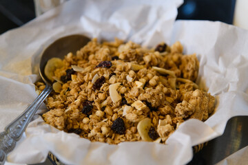 Close-up of Granola at Hotel Restaurant Buffet..
