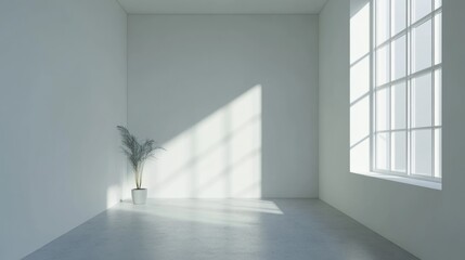 Obraz premium Empty room, white walls, small window, generative ai