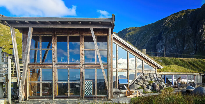 The frontal view of the famous Glasshytta in Lofoten, the workshop of a glass maker. 