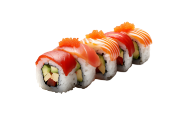 Sushi on transparent background. Sushi themes. Asian cuisine themes. Asian restaurant. Sushi making. PNG cut out. Image for graphic designer. Image for flyers.