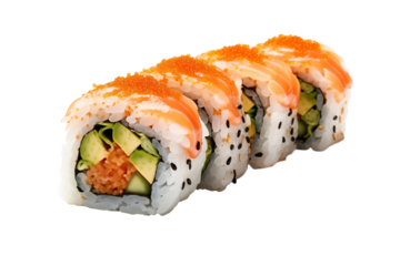 Sushi on transparent background. Sushi themes. Asian cuisine themes. Asian restaurant. Sushi making. PNG cut out. Image for graphic designer. Image for flyers.