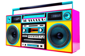 Fototapeta premium Noteworthy 80's boombox standing alone, vibrant manifestation of a fashion icon of a bygone era, its characteristic form