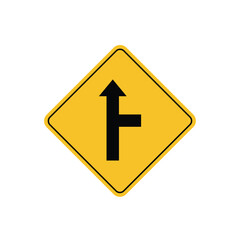 road sign icon, side road on the right warning on yellow rhombus board. suitable for poster use and web icon
