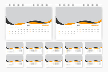 2025 desk calendar design template, 12 month corporate table calendar design