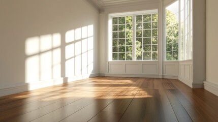 Obraz premium Empty room, wooden floor, white walls generative ai