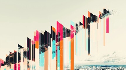 Obraz premium Faded Growth Graph: A fluctuating graph of rising and falling economic trends in a faded, transparent style, with sections missing