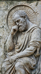 Obraz premium Deeply contemplating mathematical concept, Greek philosopher appears lost in thought