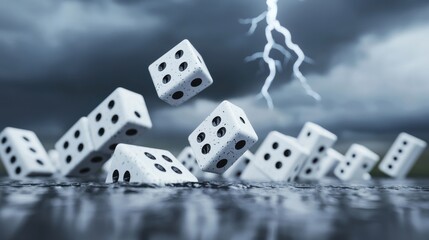 Falling Dominoes of Industry: A series of large dominoes with business icons falling one after another in a chain reaction, how one industry, struggle impacts others